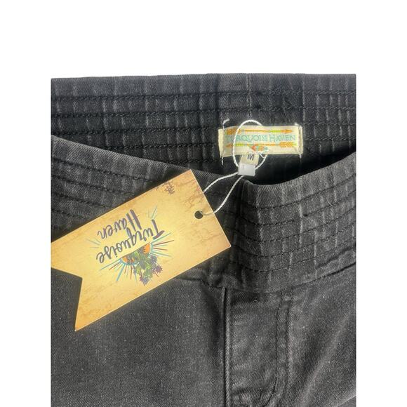 Turquoise Haven Faded Black Womens M Wide Leg Flare Stretch Wide Waistband Retro - Picture 2 of 8